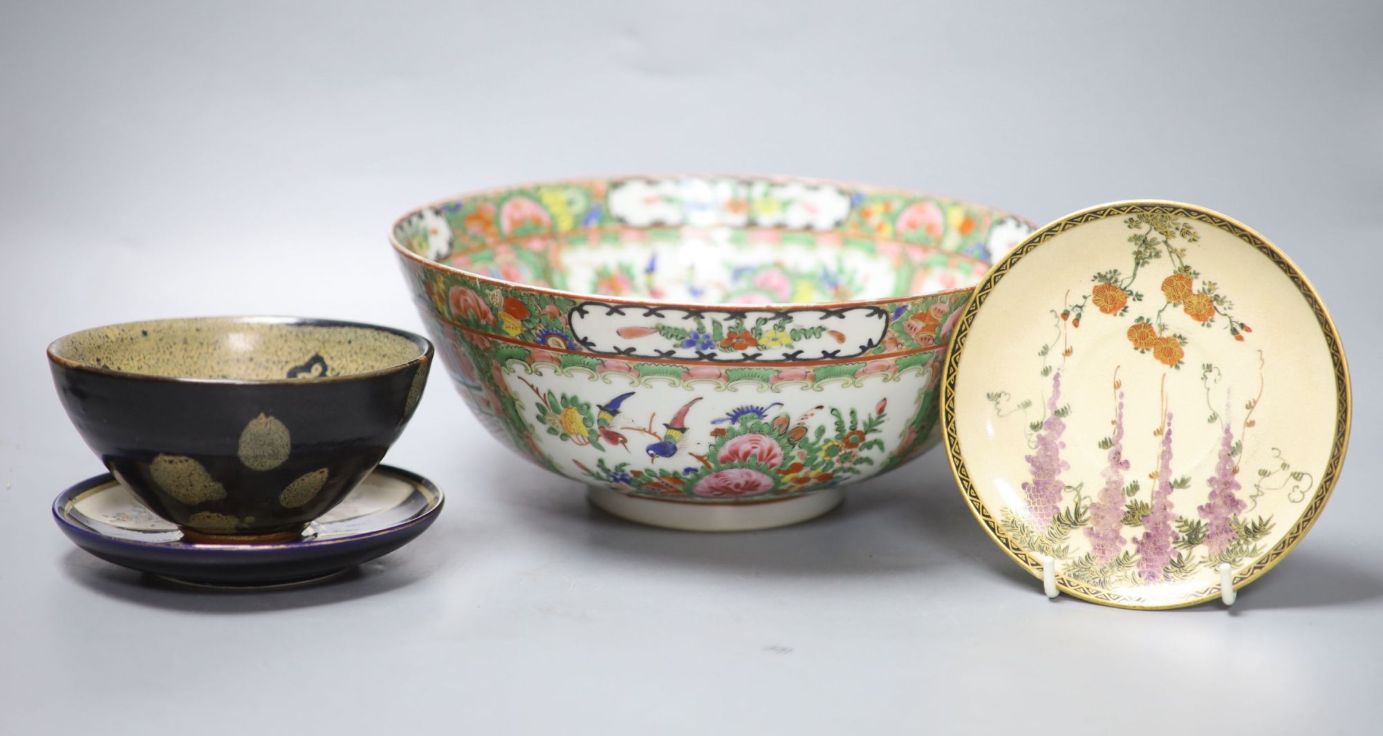 A group Chinese and Japanese ceramics including a Cantonese famille rose bowl, 26cm